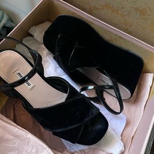 Miu Miu Platform Velvet Sandals